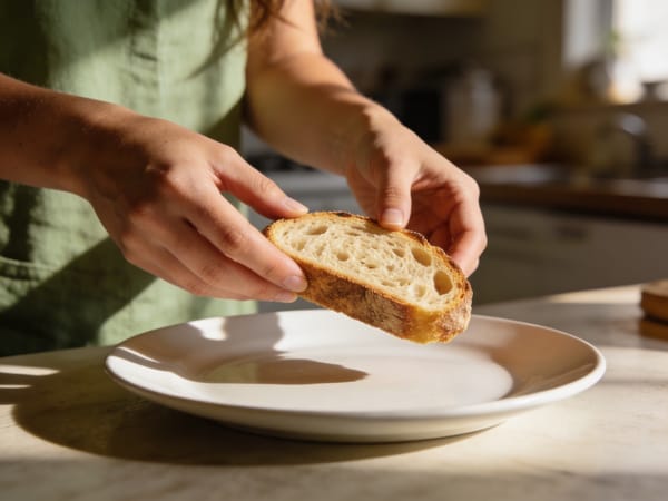 A single food being placed on an empty plate during a reintroduction test
